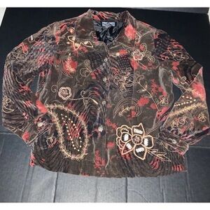 Indigo moon Women's Floral Embroidered Blazer - Brown and Red